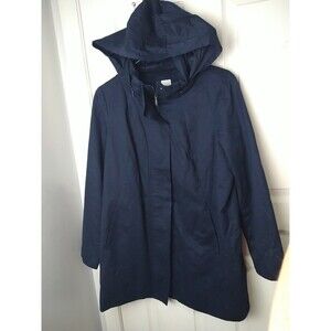 PureJill Woman M Rain/Light Attached Hooded Blue Full Zip Coat Lined Casual
